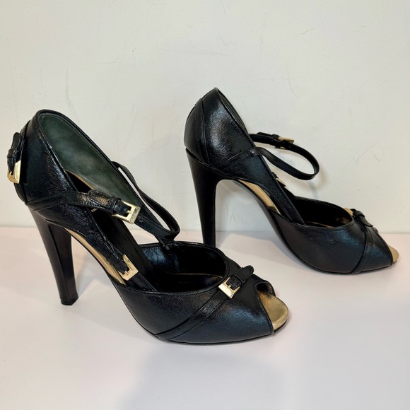 Fendi Black Leather Peep Toe D’Orsay Pumps W Gold Buckle Accents, Size 39 - Picture 5 of 14